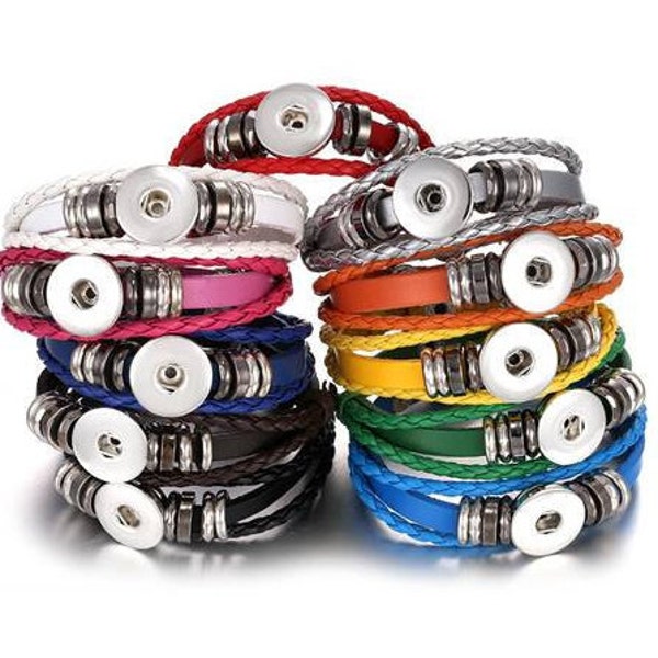 Snap Bracelet Leather Snap Bracelet, Adjustable, 11 Colors.  Fits 18mm Ginger Snaps, Noosa, Magnolia & Vine, B51/MW