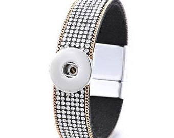 Snap Bracelet Rhinestone Band Snap Bracelet, Silver-Gold Tone, Magnetic Closure.  Fits 18mm Ginger snaps, Noosa, Magnolia & Vine B10-V