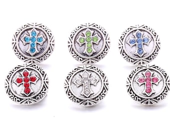 Cross Snap Charms 5 Colors,  Blue Snap, Pink, Green, White, Red Snap Charms.  Fits 18mm Ginger Snaps, Noosa, Magnolia & Vine, SC55-R