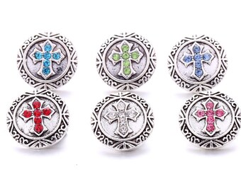 Cross Snap Charms 5 Colors,  Blue Snap, Pink, Green, White, Red Snap Charms.  Fits 18mm Ginger Snaps, Noosa, Magnolia & Vine, SC55-R