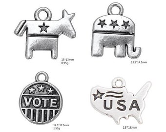 Election Charms, Political Charms, Republican Elephant Charm, Democrat Donkey Charm, Vote Charm, Republican Party, Democratic Party, USA #36