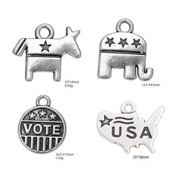 Election Charms, Political Charms, Republican Elephant Charm, Democrat Donkey Charm, Vote Charm, Republican Party, Democratic Party, USA #36