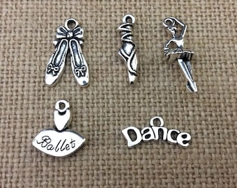 Ballet Charms, Ballet Slippers, Ballerina, Dance, Silvertone, For Bracelet, Necklace, Earrings, Zipper Pull, Key Chain, Brooches, Etc, #20