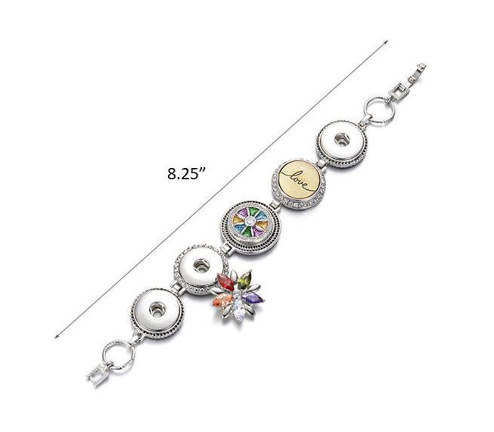 Snap Bracelet 5 Snaps Rope and Rhinestone Border Snap Etsy