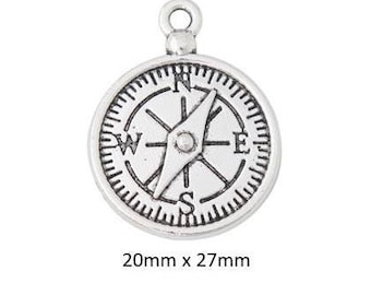 Compass Charm, Compass Pendant, Travel Charm, Adventure Lover, Silvertone #29/Yao