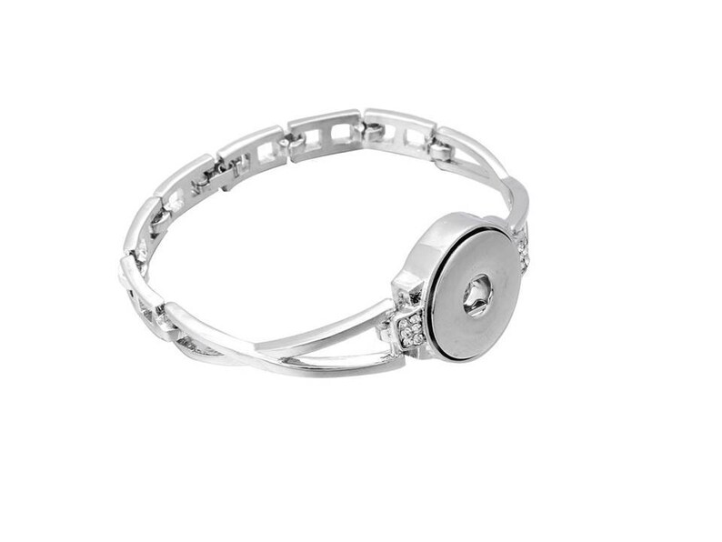 Noosa B4-A Link Snap Bracelet Snap Jewelry Bracelet 7 Magnolia /& Vine Fits 18mm Ginger Snaps Rhinestones Silvertone