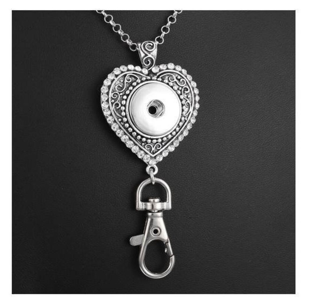 Lanyard Snap Necklace Badge Holder, Snap Lanyard Heart 32 Chain