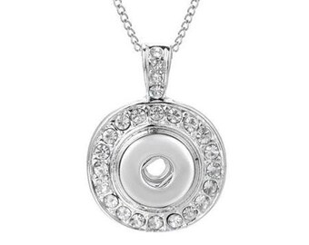 Snap Necklace Rhinestone Border, Snap Jewelry, Silvertone, 22" Chain, Fits 12mm PETITE MINI Ginger Snaps, Magnolia & Vine, NP2-A