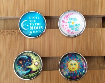 Moon Snap,  Sun Snap, Love You To The Moon and Back Snap for Snap Jewelry.  Fits 18mm Ginger Snaps, Noosa, Magnolia & Vine, others, SC28