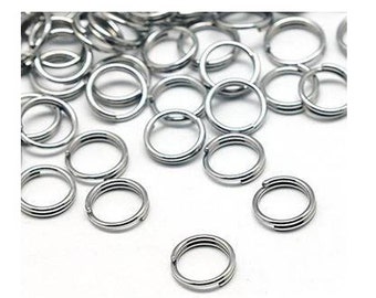 Stainless Steel Split Rings, 7mm or 8mm Split Rings, Double Loop, 10 pcs, Silvertone, DIY8