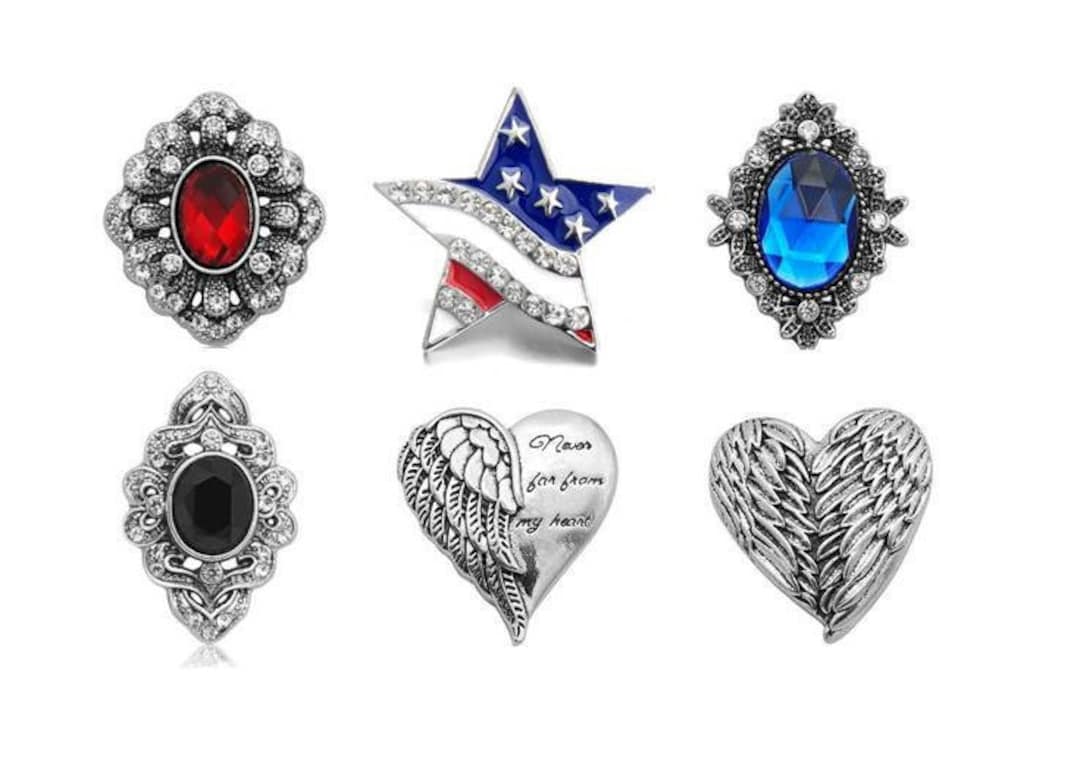 Snap Charms Red, Blue, Black, American Flag, Wings Snap Buttons for ...