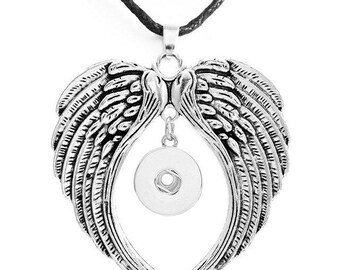 Angel Wings Snap Necklace, Snap Jewelry Necklace, Silvertone, Link Chain or Cord, Fits 18mm Ginger snaps, Noosa, Magnolia & Vine, N3-V/B/A/X