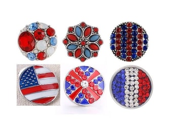 Red Snap,  White Snap and Blue Snap, USA Snap, Flag Snap, Patriotic Snap for Snap Jewelry, Fits 18mm Ginger Snaps, Magnolia Vine, SC68