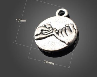 Pinky Promise Charm, Best Friends Charm, Friendship Charm, Long Distance, Love, Family, Boyfriend, Girlfriend, Sign Charm, Silvertone #30-1