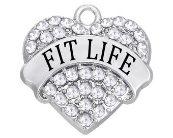 Fit Life Rhinestone Heart Charm, Fitness Charm, Gym Workout, Sports Fitness, Body Building, Cross Fit, Exercise Training, Charm, RC#2-11