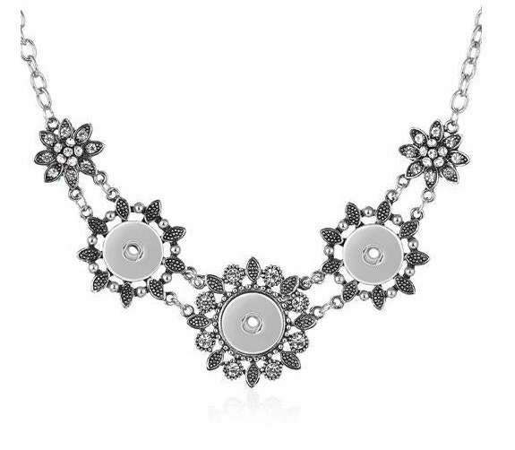 Snap Necklace Sunflower 3 Snap Necklace, 19 3 Ext Chain, Silvertone
