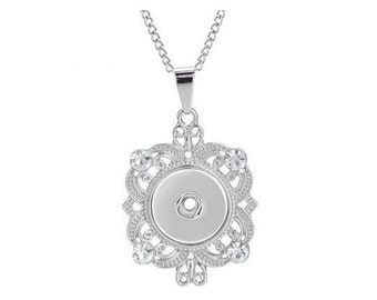 Snap Necklace Rhinestone Snap Necklace, 24" Link Chain, Silvertone, Fits 18-20mm Ginger Snaps Noosa Magnolia & Vine N21-A