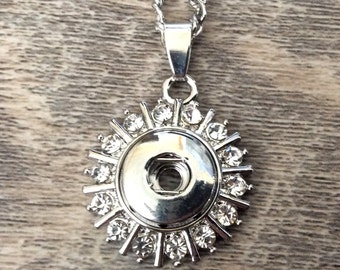 Snap Necklace Rhinestone Sunburst, Snap Jewelry, Silvertone, 22" Chain, Fits 12mm PETITE MINI Ginger Snaps, Magnolia & Vine, NP2-A