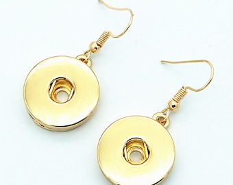 Snap Earrings Hook Snap Earrings, Goldtone, Fits 18mm Ginger Snaps, Noosa, Magnolia & Vine, Interchangeable, M1-A