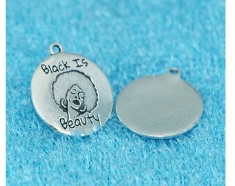 Black is Beauty Charm, Word Charm, Quote Charm, Message Charm Silvertone #30-27