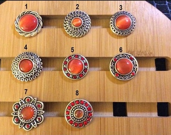 Snap Button Charms, Orange, Red-Orange snap button charms for snap jewelry.  Fits 18-20mm Ginger snaps, Noosa, Magnolia & Vine, SC15