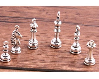 Chess Charms, Chess Piece Charms, King Chess Charm, Knight Chess Charm, Bishop Chess Charm, Silvertone, #32