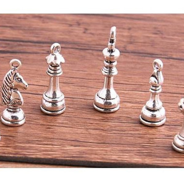 Chess Charms, Chess Piece Charms, King Chess Charm, Knight Chess Charm, Bishop Chess Charm, Silvertone, #32