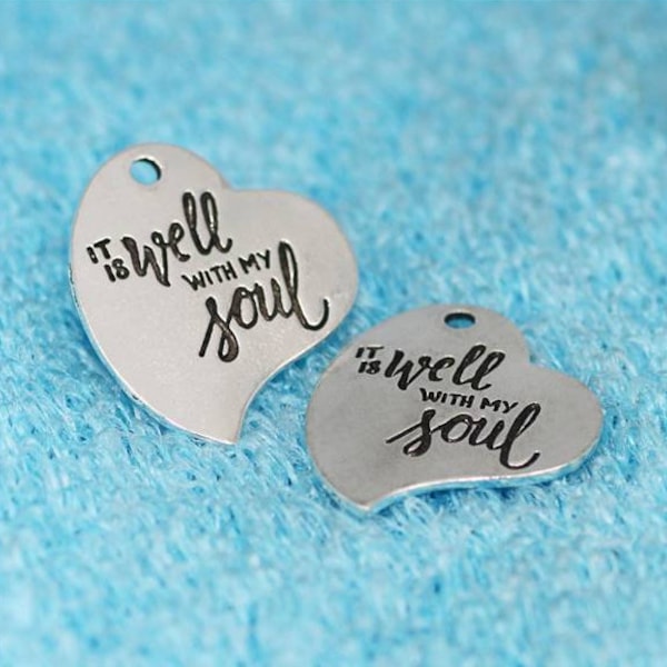 It is well with my soul, Inspirational, Motivational, Word Message Charm, Silvertone,  #29-14