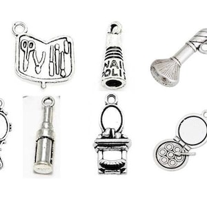 Manicurist Charms, Makeup Artist Charms, Cosmetologist Charms, Nail Technician Charms, Cosmetics, Vanity, Nail Polish, Silvertone, #20