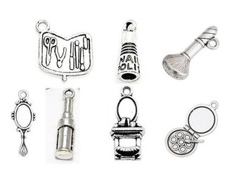 Manicurist Charms, Makeup Artist Charms, Cosmetologist Charms, Nail Technician Charms, Cosmetics, Vanity, Nail Polish, Silvertone, #20