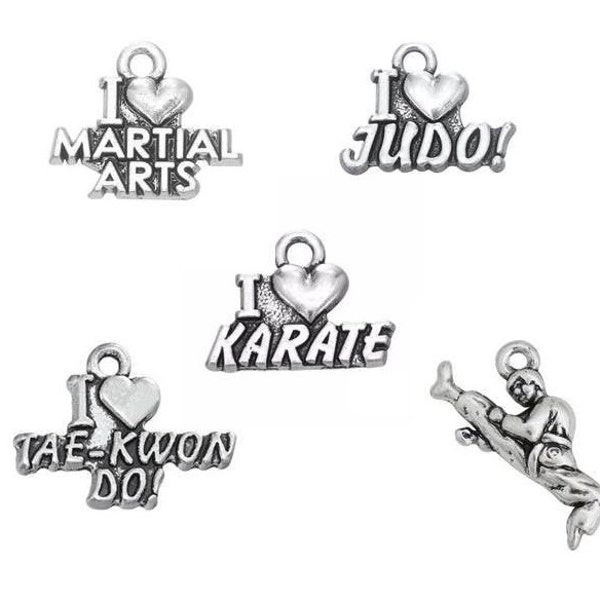 Martial Arts Charm, I Love Martial Arts, I Love Judo, I love Karate, I love Tae-Kwon Do, Karate Kick, Silvertone, #2