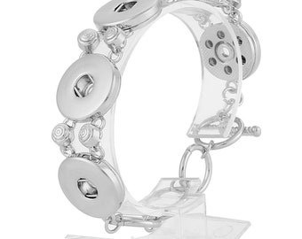 Snap Bracelet, 5 Snap Bracelet Rosebud Snap Jewelry, Silvertone, Adjustable Toggle.  Fits 18mm Ginger Snaps, Noosa, Magnolia & Vine, B16-PB