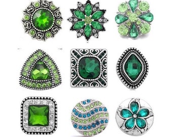 Green Snap Charms, Emerald Green Snap, Teal Snap Charms for Snap Jewelry.  Fits 18mm - 20mm Ginger Snaps, Noosa, Magnolia & Vine, SC218