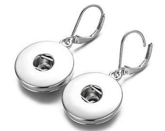 Snap Earrings Lever Back, Stainless Steel Hooks, Snap Jewelry Earrings,  Silvertone.  Fits 18mm Ginger Snaps, Noosa, Magnolia & Vine, M1-V