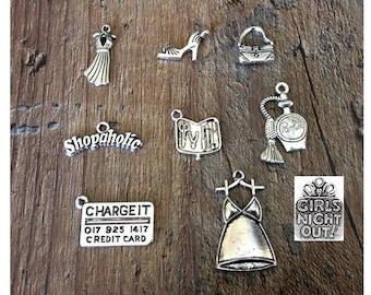 Fashion Charms, Dress Up Charms, Girl's Night Out, Silvertone, For Bracelet, Necklace, Earrings, Zipper Pull, Key Chain, Brooches,  #15