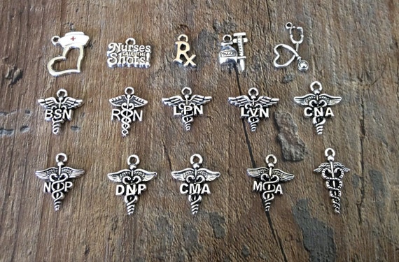 4 Nurse cap heart charms silver tone MD132