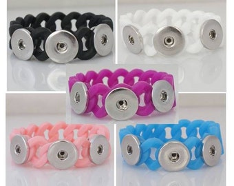 Silicone Snap Bracelet Braided Rope 3 Snap Jewelry Bracelet, Stretchy, 5 Colors.  Fits 18mm Ginger Snaps Noosa Magnolia & Vine B52-PF
