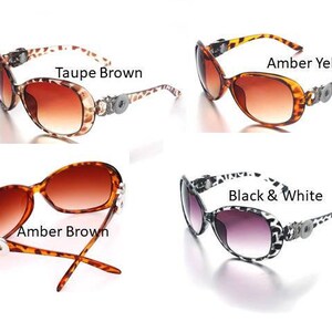 Animal Print, Tortoise Shell Snap Sunglasses Black & White, Taupe Brown, Brown, Yellow, Fits 18mm Ginger Snaps, Magnolia Vine
