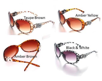 Animal Print, Tortoise Shell Snap Sunglasses Black & White, Taupe Brown, Brown, Yellow, Fits 18mm Ginger Snaps, Magnolia Vine