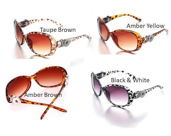 Animal Print, Tortoise Shell Snap Sunglasses Black & White, Taupe Brown, Brown, Yellow, Fits 18mm Ginger Snaps, Magnolia Vine