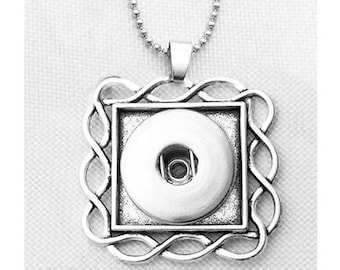 Snap Necklace Infinity Square Frame Snap Necklace, 24" Ball Chain, Silvertone, Fits 18mm Ginger Snaps, Noosa, Magnolia and Vine, N8