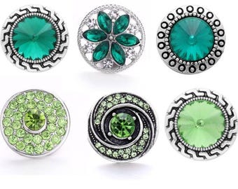 Green Snaps, Emerald Green Snaps, Light Green Snaps, Dark Green Snaps for Snap Jewelry.  Fits 18mm Ginger Snaps, Magnolia and Vine, SC66
