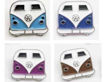 Hippie Bus Snap, VW 70's Van Snap for Snap Jewelry, Blue VW Snap, Purple VW Snap, Brown Snap, Fits 18mm Ginger Snaps Magnolia & Vine, SC49