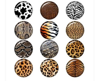 Animal Print Snap Button, Cow, Leopard, Tiger, Snake Patterns, Photo Print Under Glass Snap.  Fits 18-20mm Ginger Snaps, Magnolia Vine, SC45