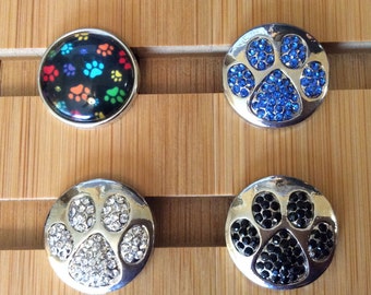 Snap Jewelry Paw Print Snap Charms.  Blue Paw, Black Paw, White Paw, Multi Paw Print. Fits 18-20mm Ginger Snaps, Noosa, Magnolia & Vine SC35