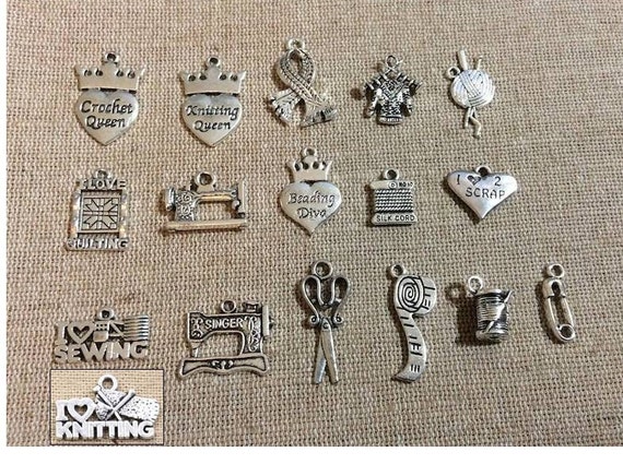 Crafting Charms, Knitting, Sewing, Crochet, Quilting, Beading, Scrapbooking, Sewing Machine, Needle and Thread, Tape Measure, Silvertone #15