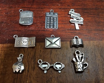 Accounting Charms, CPA Charms, Accountant Charms, Bookkeeper Charms, Tax Preparer Charms,  Silvertone