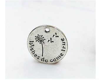 Wishes Do Come True Charm, Inspirational, Motivational Charm, Word Charm, Message Charm Silvertone #27-5