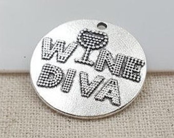 Wine Diva Charm, Wine Lover Charm, Inspirational, Motivational,  Word Charm, Message Charm Silvertone #27-32