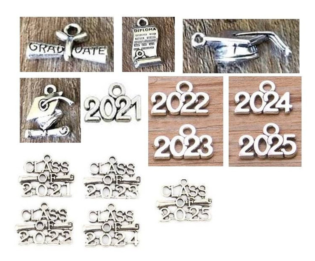 Graduation Charms, Graduate, Diploma Charm, Class of 2021, 2022, 2023, 2024, 2025, Year Charms